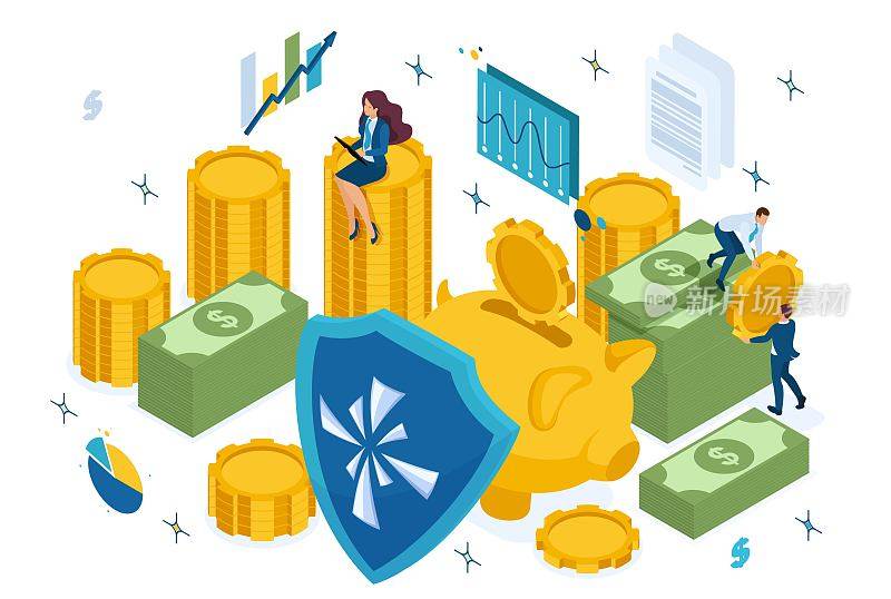 Isometric reliable protection of your money, bank deposit, security. Concept for web design
